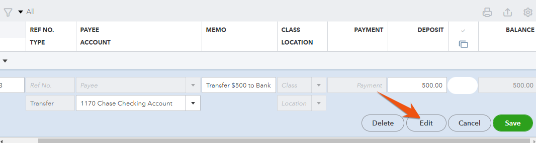 Transfer details highlighting the Edit button