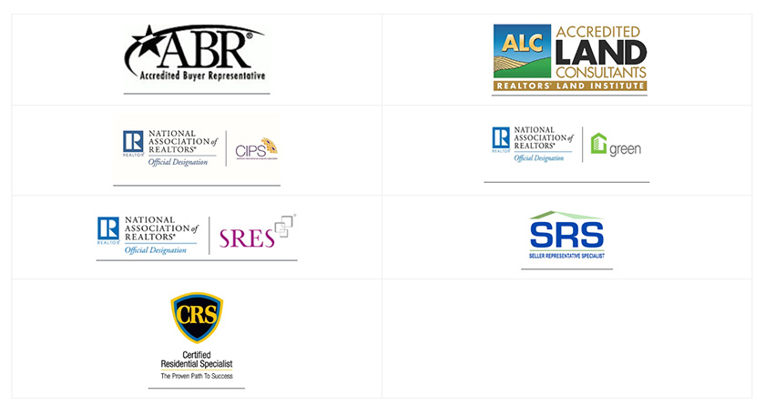 Screenshot of realtor designations online