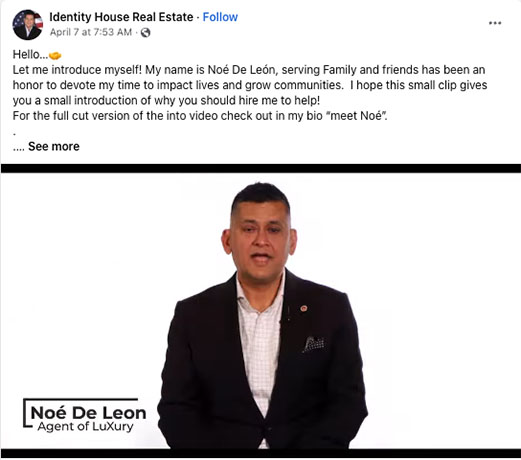 Identity House Real Estate introduction video example Facebook