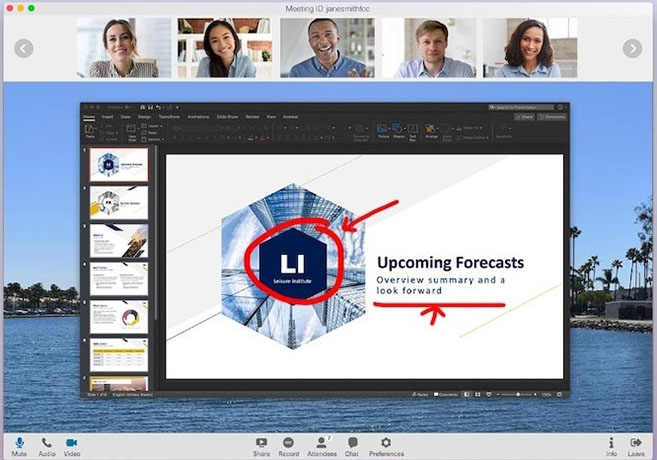 A screenshot of a live presentation using FreeConferenceCall.com's screen sharing feature.