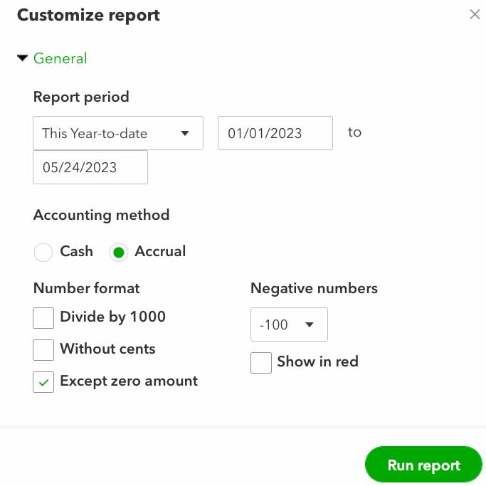 General options for customizing your balance sheet in QuickBooks Online.