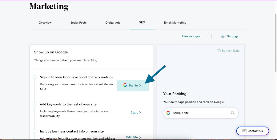 Prompt to connect with your Google account in GoDaddy's dashboard
