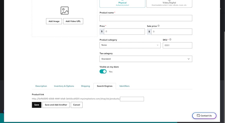Products tab with forms to add a custom slug, product identifiers, and more