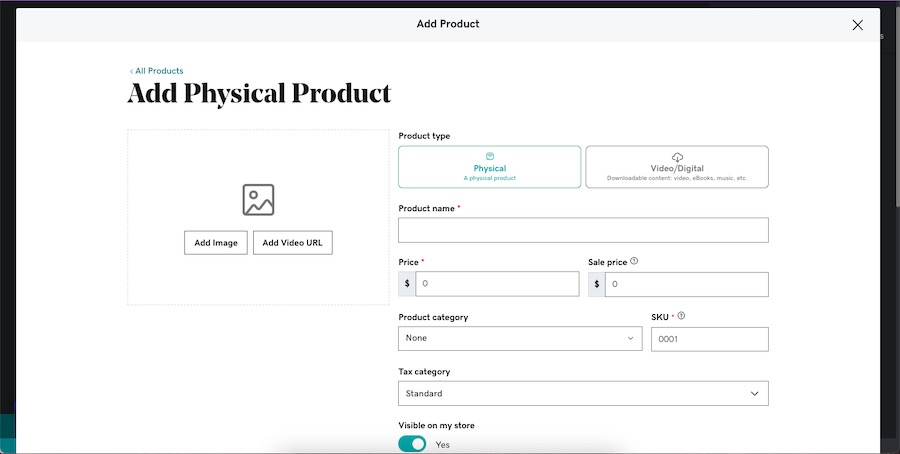 Popup box with a form to add products to your online store