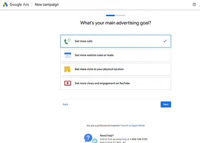 Choose a goal for your Google Ad campaign