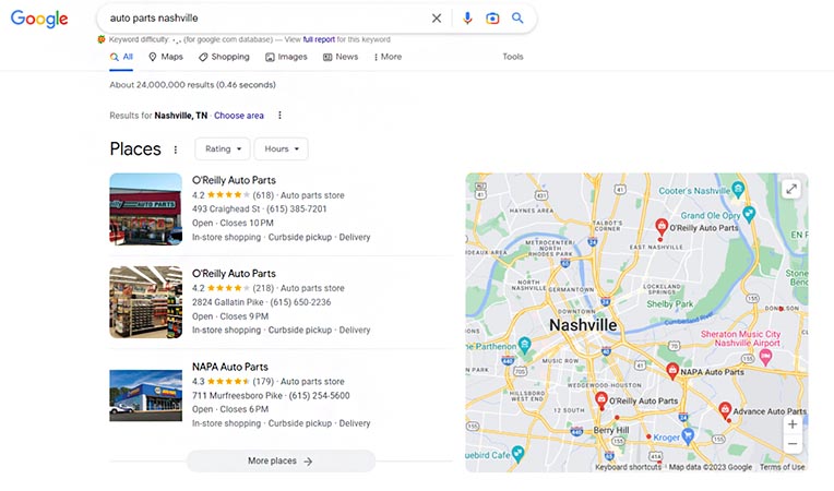 Screenshot of Google Business pages showing up in the map pack