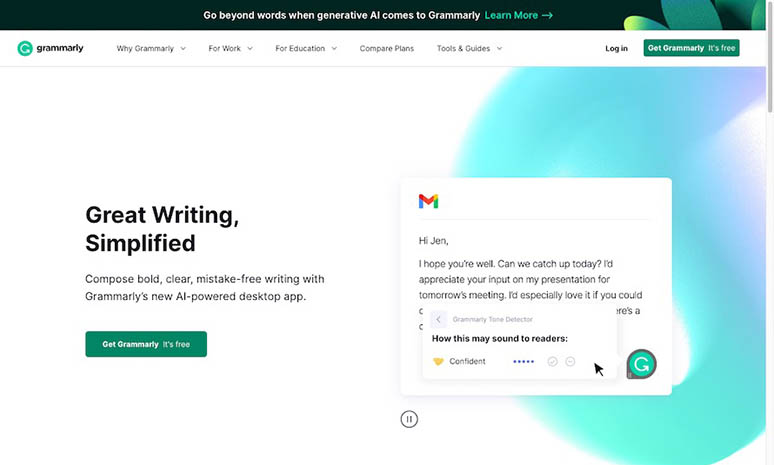 Interface of Grammarly's AI-powered virtual writing assistant