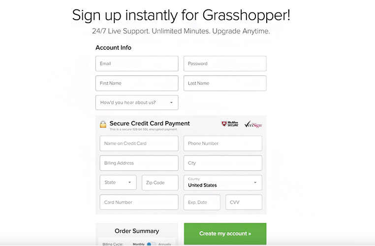 Grasshopper's order summary page