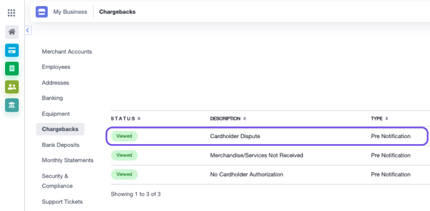 Helcim's dispute resolution management system.