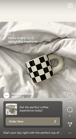 An example of an Instagram Reels ad for a cafe.