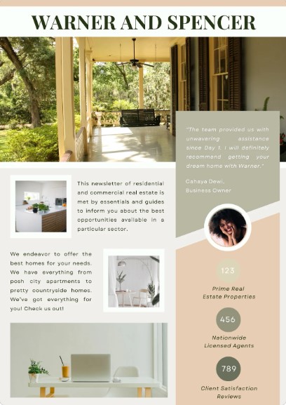 Modern color blocked real estate newsletter template from Canva