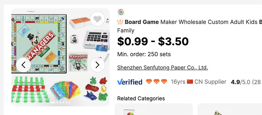 Board games wholesale Alibaba pricing.
