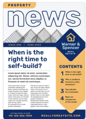 Newsletter template with strong headline for updated real estate news.