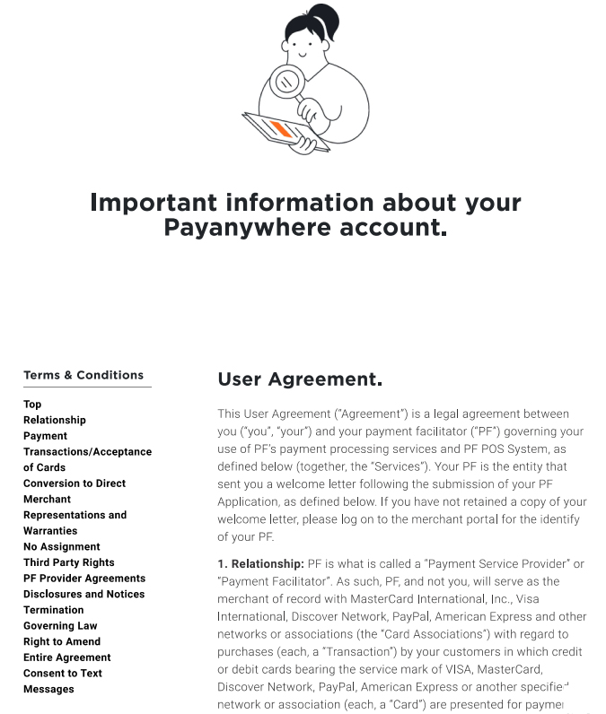 Payanywhere Terms of Service.