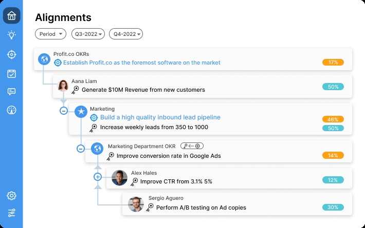 An example of Profit.co's OKR management feature.