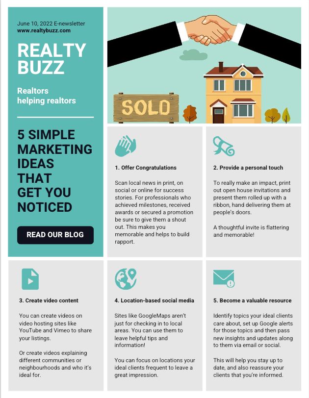 Real estate newsletter template with identical landing page
