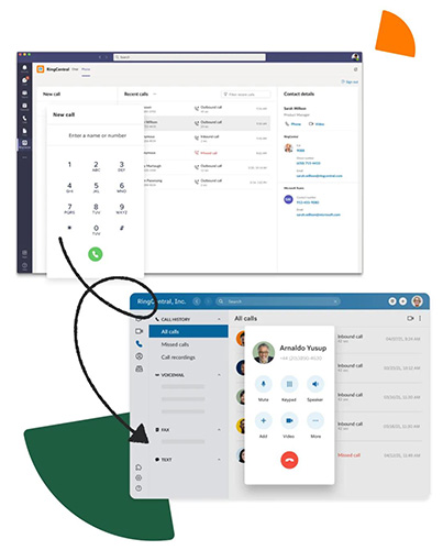  Graphics showing RingCentral's embedded dialer for easy, one-click calling