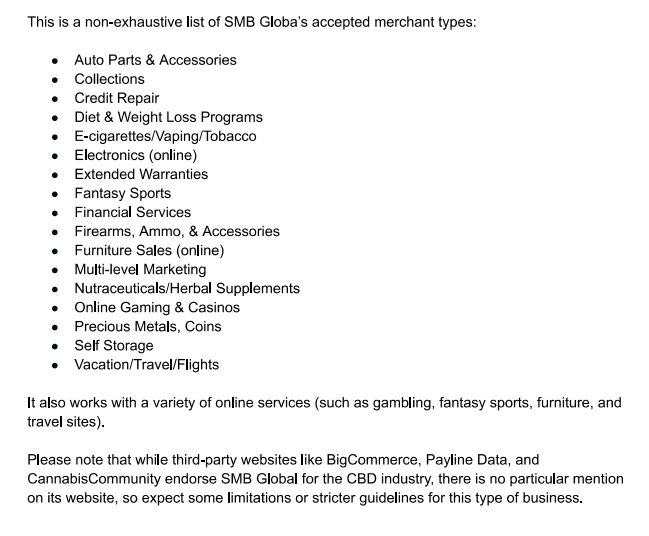 SMB Global - Accepted Merchant Lists.