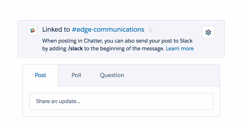 Dual sending an update in Salesforce Chatter and Slack.