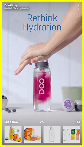 An example of a collection ad on Snapchat for a juice brand