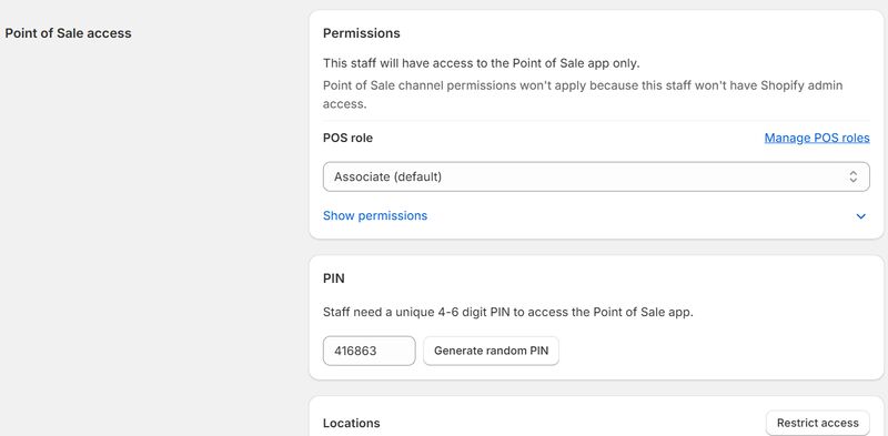 Staff setup page with permissions options.