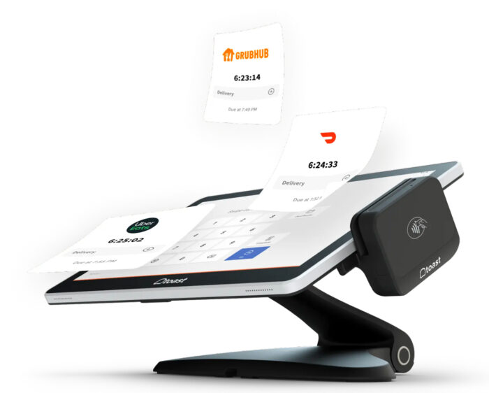 Illustration showing the multiple third-party delivery platforms available via Toast software.