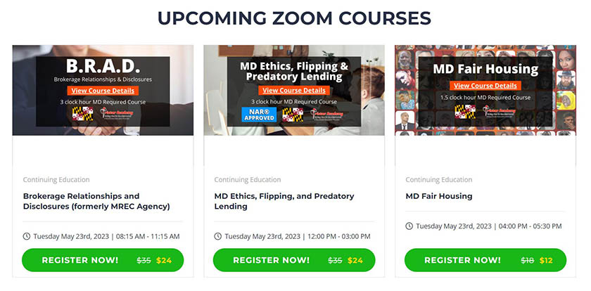 Screenshot of Zoom courses offered at Tristar Academy
