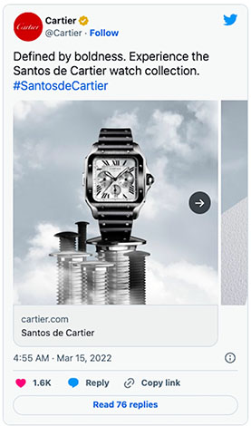 An example of a carousel ad on Twitter for a luxury watch brand