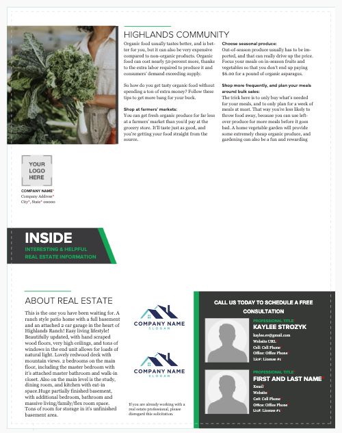 Two page real estate team newsletter template