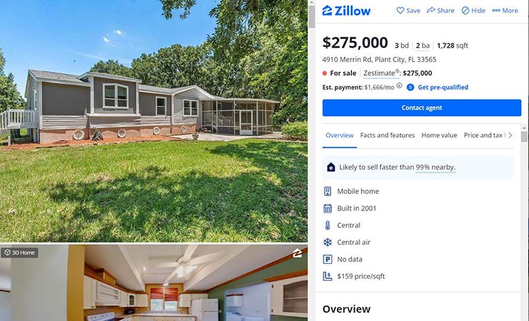 Screenshot of Zillow's listing page