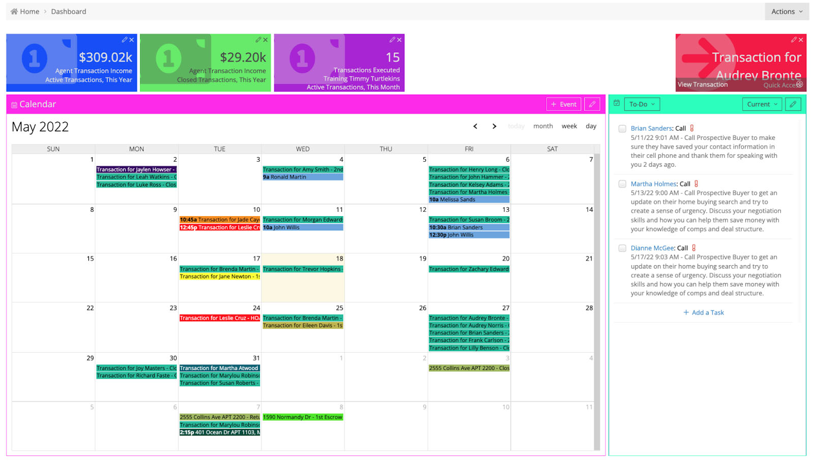 Calendar view from the total brokerage dashboard.