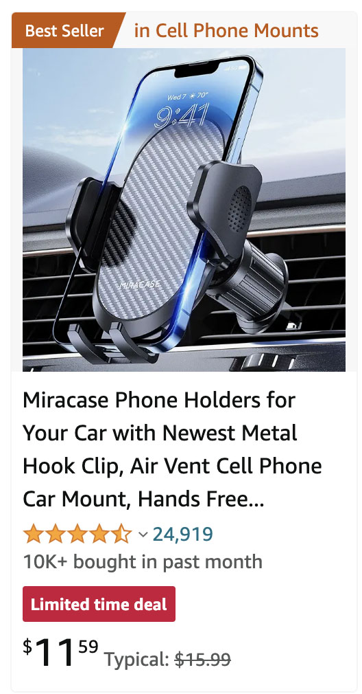 Car phone holder retail Amazon pricing.