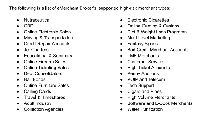 eMerchant Broker - Accepted Merchant Lists.