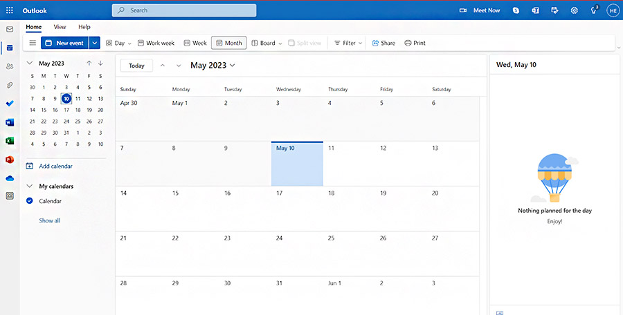 How to use outlook calendar from the sidebar.