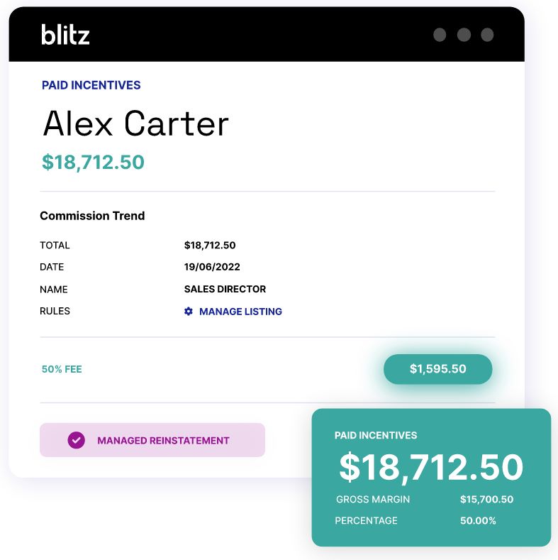 An example of how Blitz automates commission tracking for sales agents.