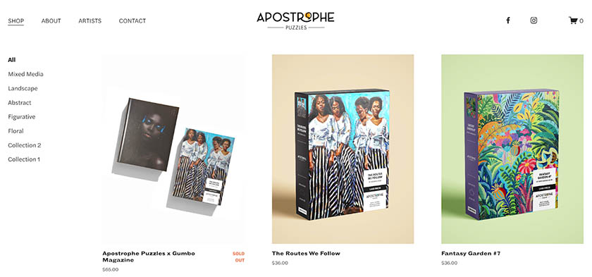 Apostrophe puzzles shop page.