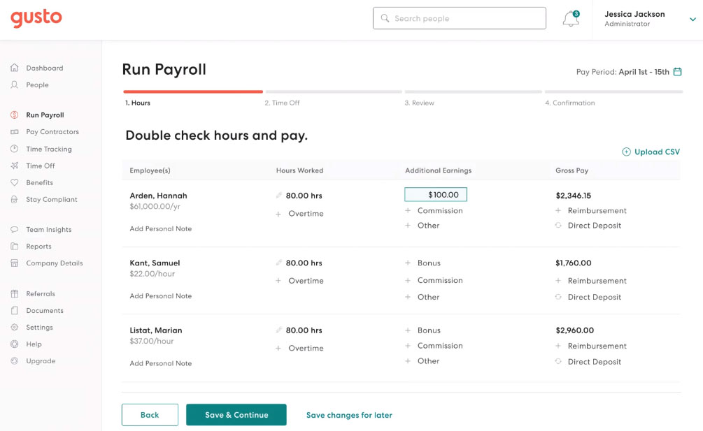 Gusto payroll allows you to pay employees in just a few clicks..