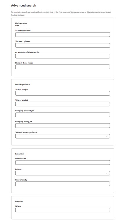 Indeed's advanced search form.