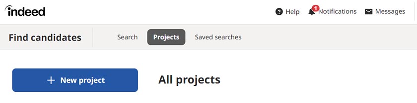 Indeed employer projects dashboard.