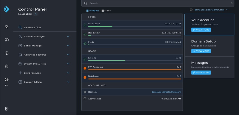 KnownHost's cPanel for website hosting.