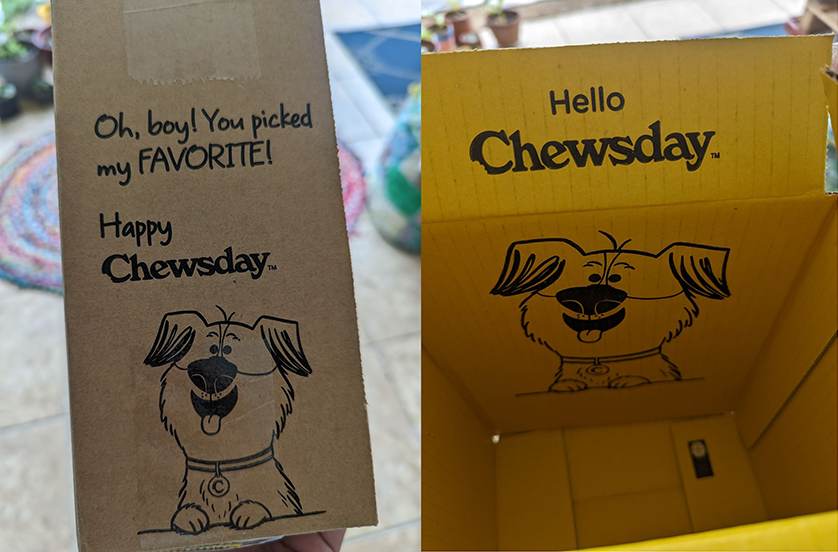 Natural dog treat brand Chewsday makes an impression both on the outside and inside of its boxes.