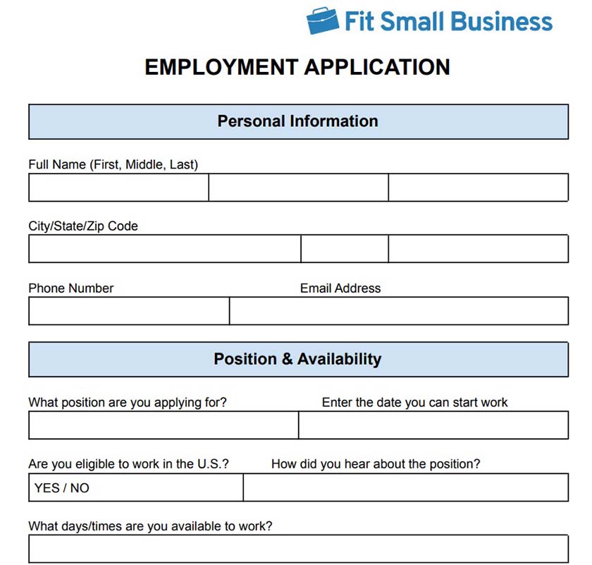 Sample job application form.