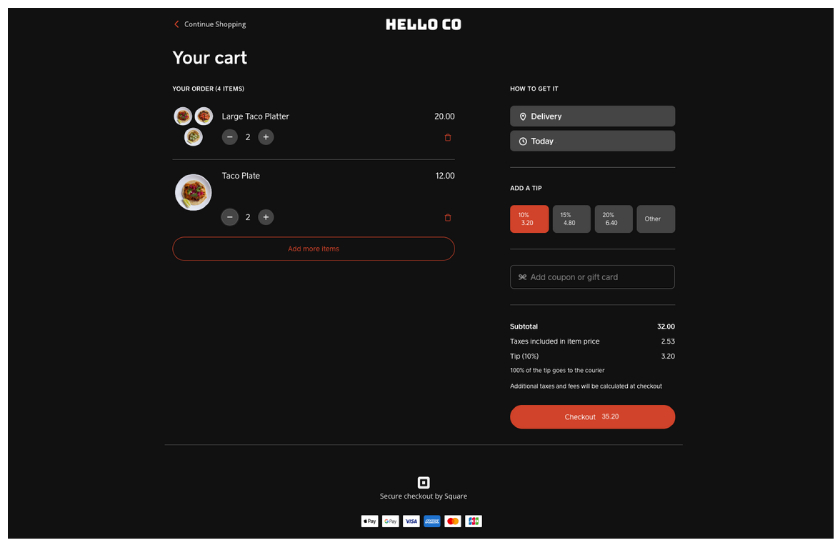 Sample Square checkout page.