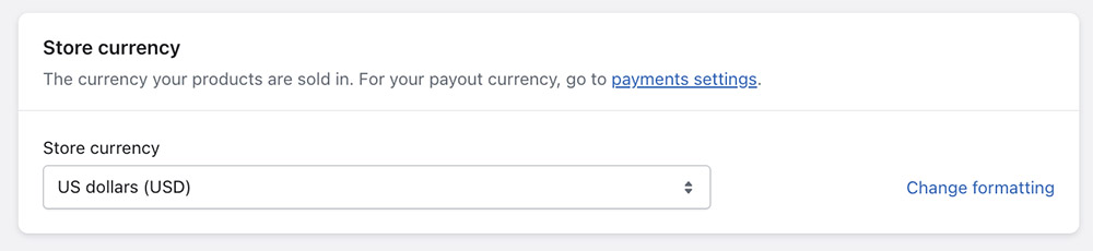 Setting up Shopify Payments Store currency.