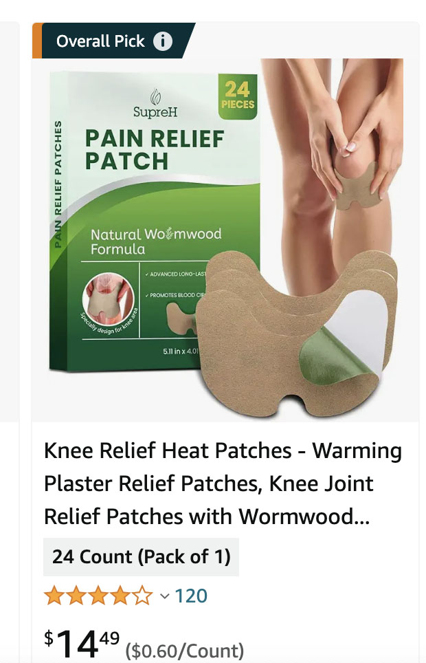 Pain relief patches retail Amazon pricing.