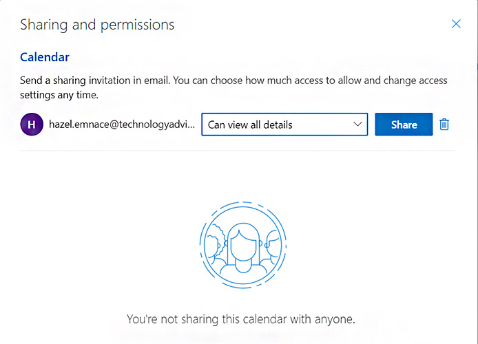 How to change sharing permissions in Outlook calendar.