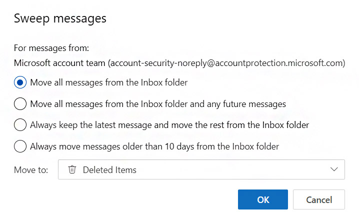 Sweep emails microsoft outlook feature for moving emails