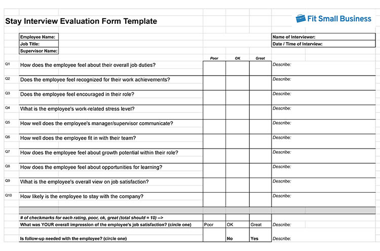 Stay Interview Evaluation Form template.