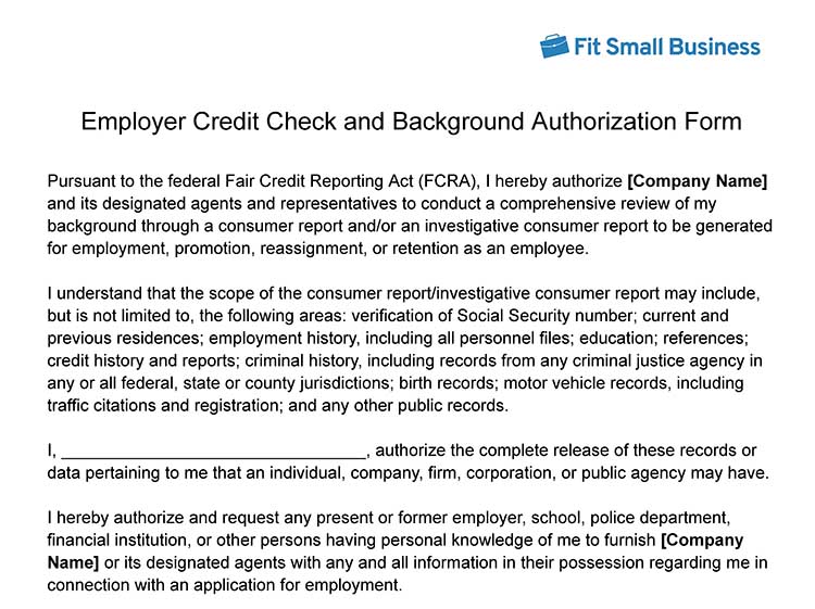 Employer credit check and background authorization form.