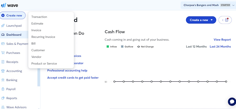 Wave Payments dashboard.